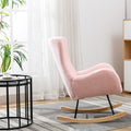 Teddy Fabric Padded Seat Rocking Chair With High Backrest And Armrests Pink Foam Upholstered