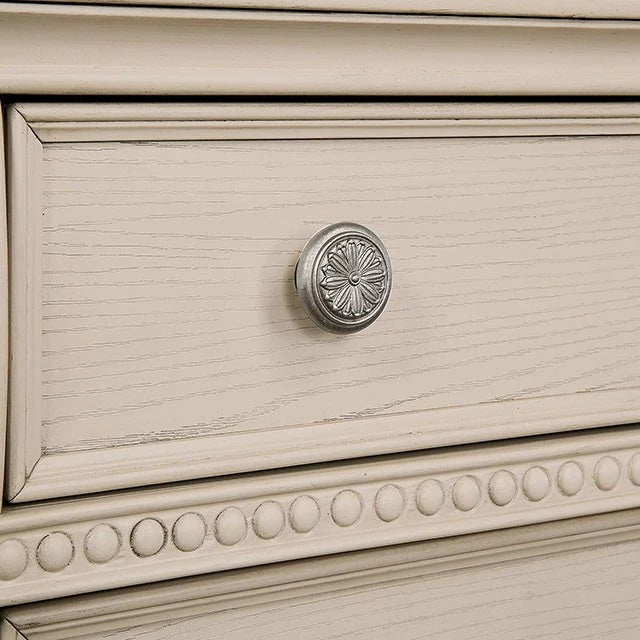 Antique White Nightstand Bedroom 1Pc Nightstand Solid Wood Satin Knickel Knobs And Pulls Antique White White 3 Drawers Bedroom Bedside Cabinet American Traditional,Classic,Traditional Rubberwood Usb Port Antique Solid Wood