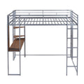 Full Size Metal Loft Bed With 2 Shelves And One Desk ,Silver Old Sku: Lp000191Aan Silver Metal