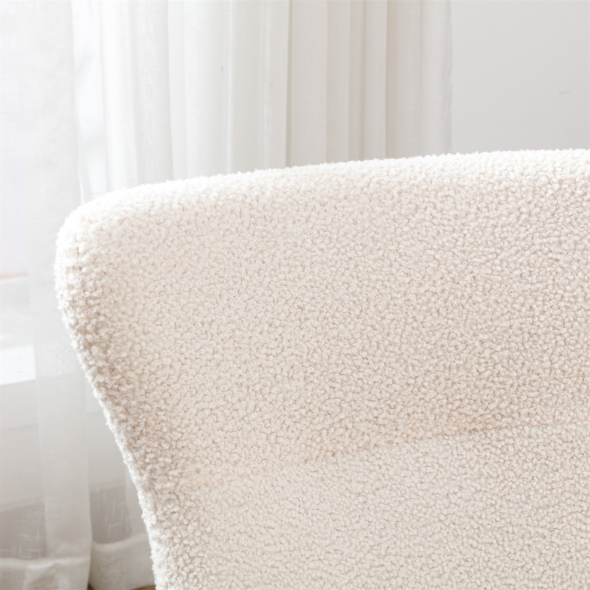 Teddy Fabric Padded Seat Rocking Chair With High Backrest And Armrests Beige Foam Upholstered