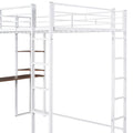 Full Size Metal Loft Bed With 2 Shelves And One Desk ,White Old Sku: Lp000191Aak White Metal