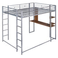 Full Size Metal Loft Bed With 2 Shelves And One Desk ,Silver Old Sku: Lp000191Aan Silver Metal