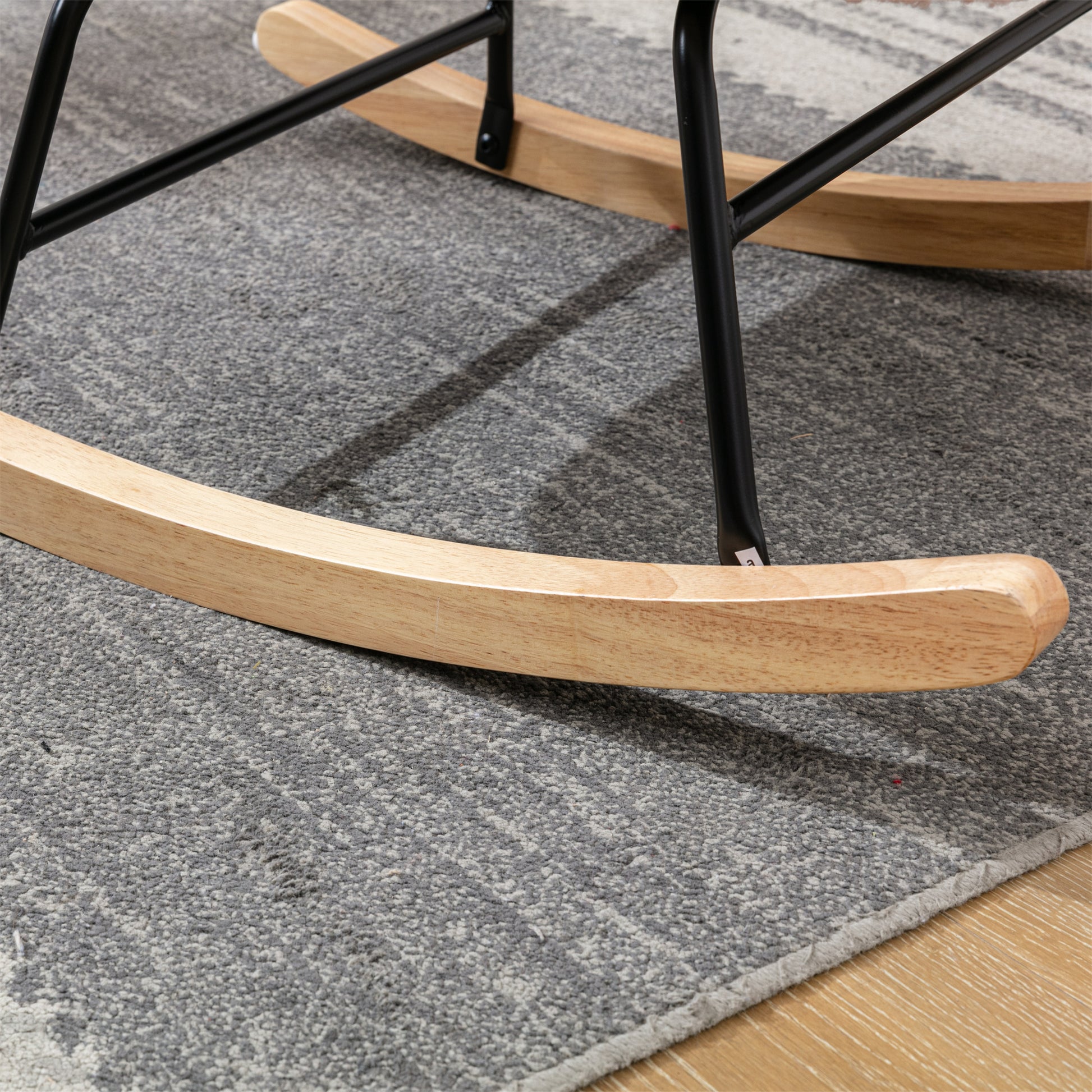 Teddy Fabric Padded Seat Rocking Chair With High Backrest And Armrests Beige Foam Upholstered