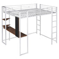 Full Size Metal Loft Bed With 2 Shelves And One Desk ,White Old Sku: Lp000191Aak White Metal