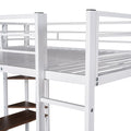 Full Size Metal Loft Bed With 2 Shelves And One Desk ,White Old Sku: Lp000191Aak White Metal