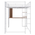 Full Size Metal Loft Bed With 2 Shelves And One Desk ,White Old Sku: Lp000191Aak White Metal