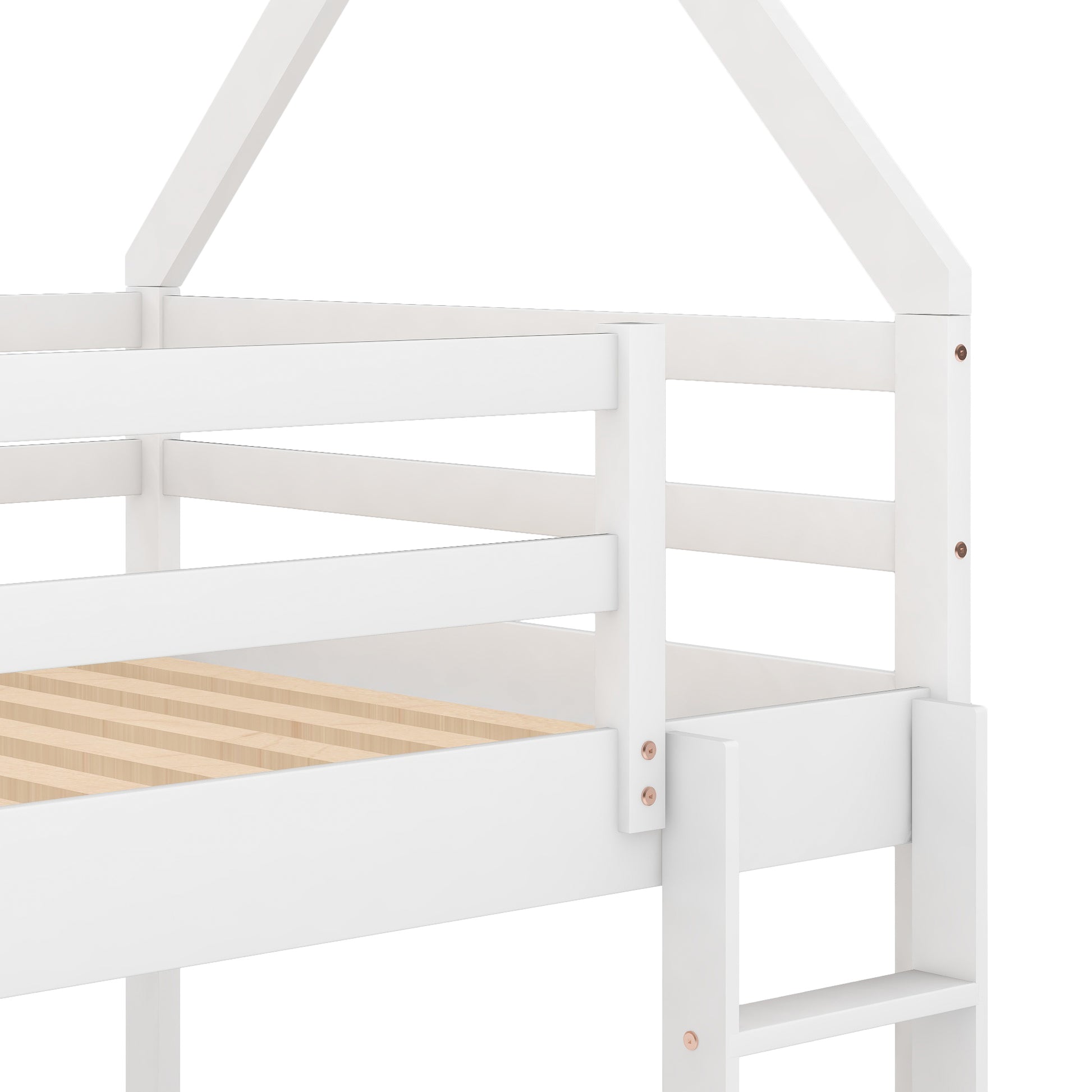 Twin Over Twin Low Bunk Bed, House Bed With Ladderwhite Old Sku:Wf197808Aak White Pine