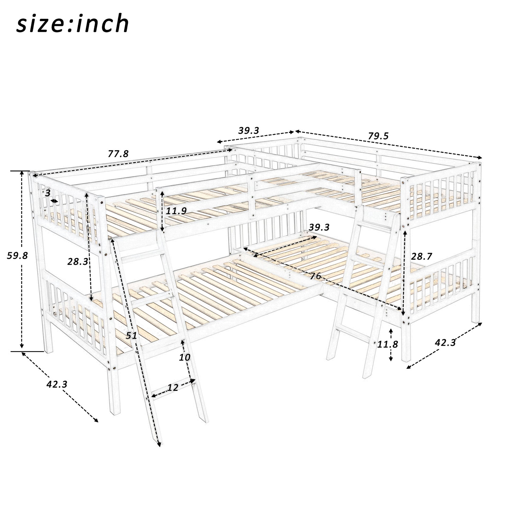 L Shaped Bunk Bed With Ladder,Twin Size Gray Old Sku :Lp000020Aae Gray Solid Wood