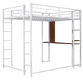 Full Size Metal Loft Bed With 2 Shelves And One Desk ,White Old Sku: Lp000191Aak White Metal