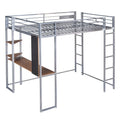 Full Size Metal Loft Bed With 2 Shelves And One Desk ,Silver Old Sku: Lp000191Aan Silver Metal