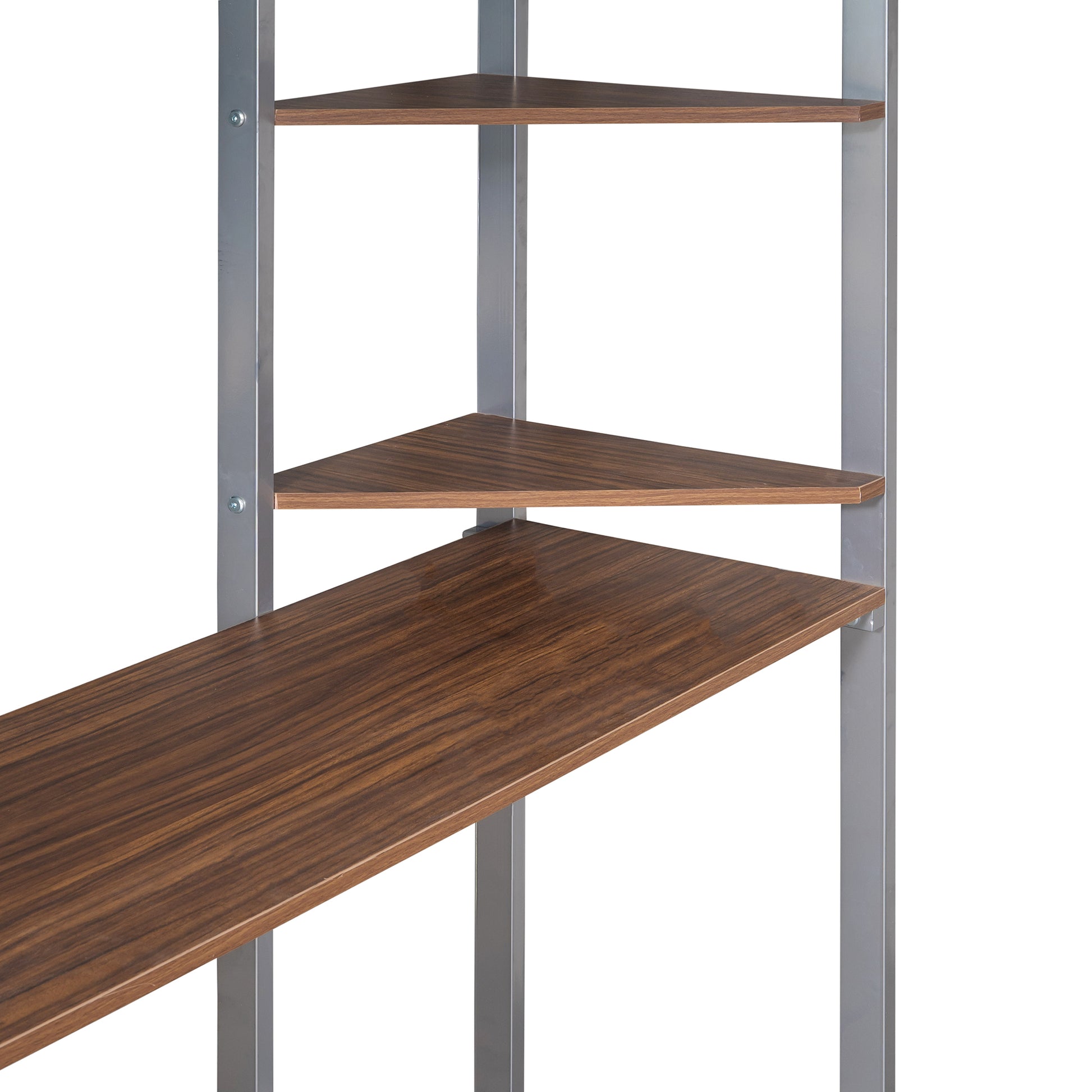 Full Size Metal Loft Bed With 2 Shelves And One Desk ,Silver Old Sku: Lp000191Aan Silver Metal