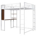 Full Size Metal Loft Bed With 2 Shelves And One Desk ,White Old Sku: Lp000191Aak White Metal