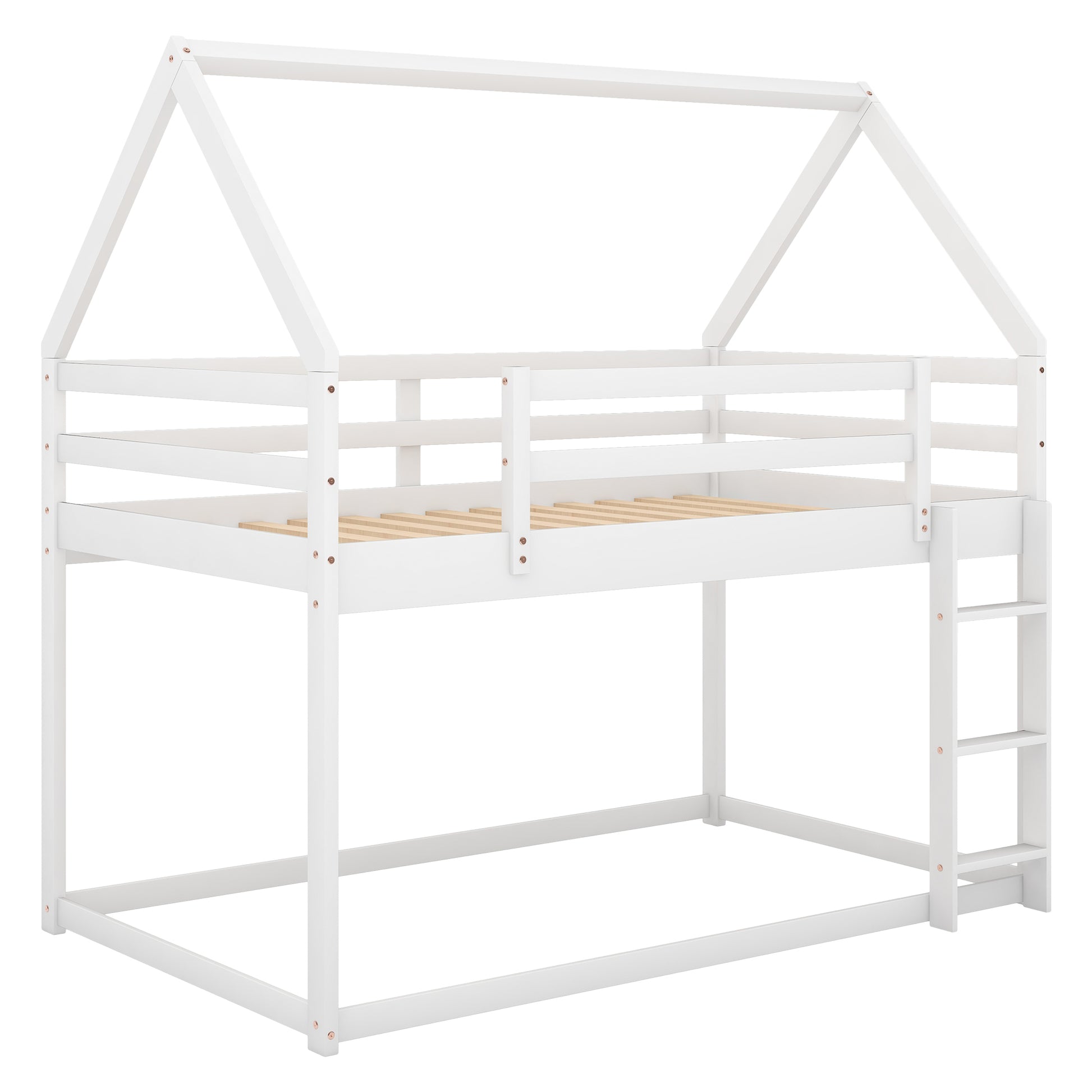 Twin Over Twin Low Bunk Bed, House Bed With Ladderwhite Old Sku:Wf197808Aak White Pine