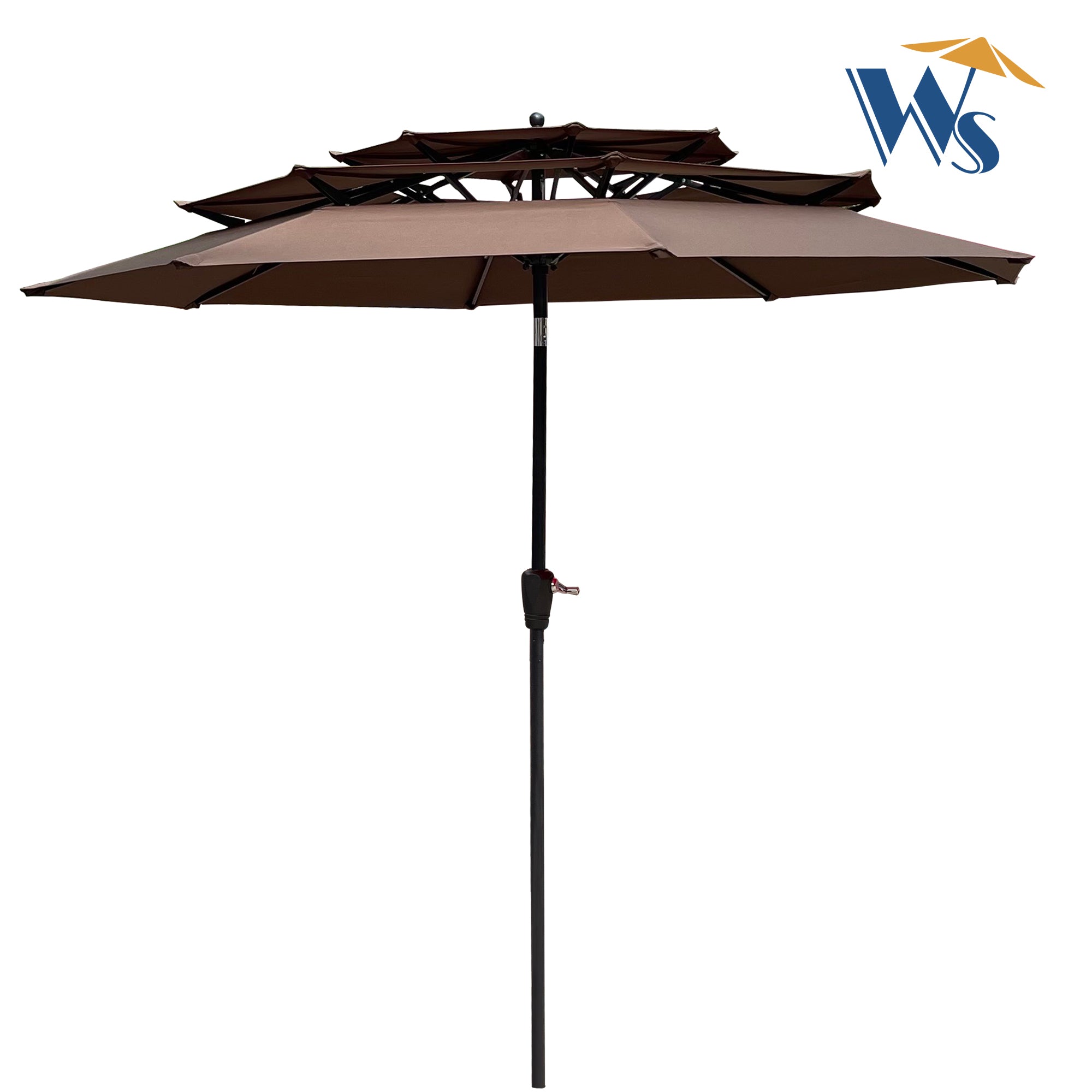 9Ft 3 Tiers Outdoor Patio Umbrella with Crank and tilt chocolate-metal