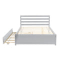 Full Size Wood Platform Bed Frame With Headboard And Twin Trundle For Grey Color Gray Solid Wood