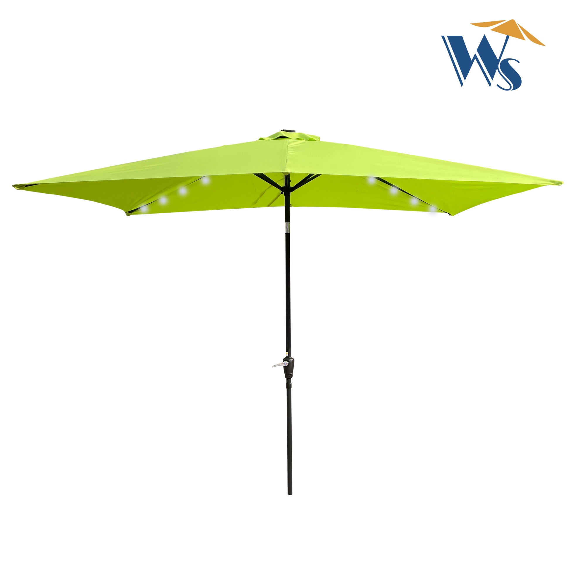 10 X 6.5T Rectangular Patio Solar Led Lighted Outdoor Umbrellas With Crank And Push Button Tilt For Garden Backyard Pool Swimming Pool Lime Green Metal