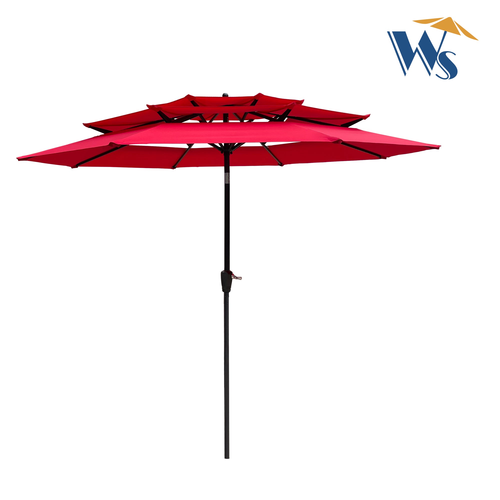 9Ft 3 Tiers Outdoor Patio Umbrella with Crank and tilt red-metal