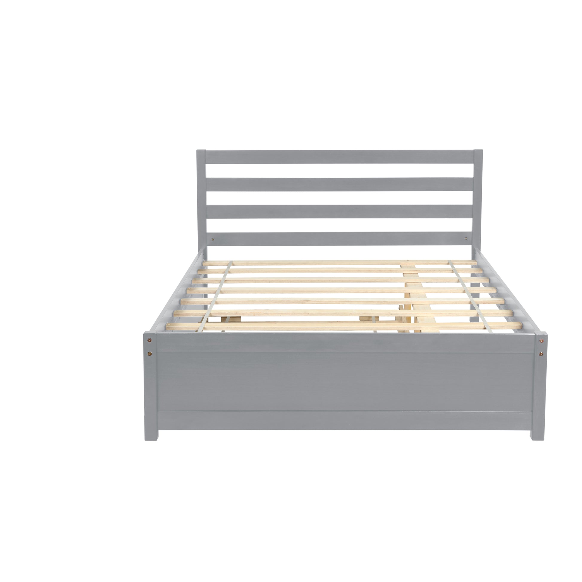 Full Size Wood Platform Bed Frame With Headboard And Twin Trundle For Grey Color Gray Solid Wood