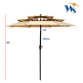 9Ft 3 Tiers Outdoor Patio Umbrella With Crank And Tilt And Wind Vents For Garden Deck Backyard Pool Shade Outside Deck Swimming Pool Tan Metal