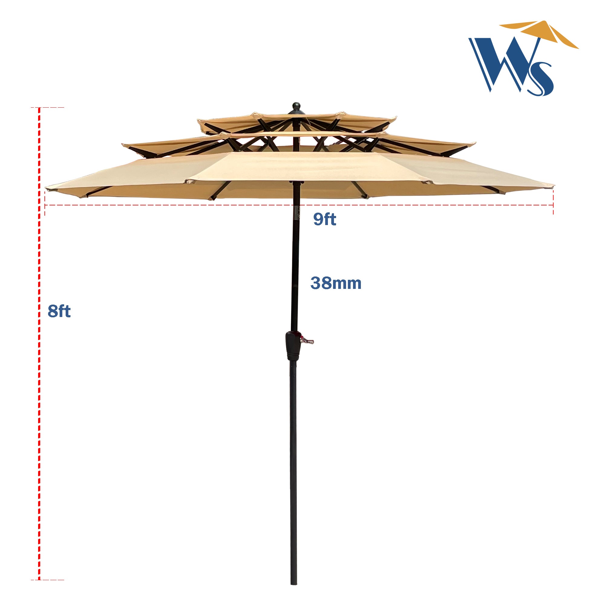 9Ft 3 Tiers Outdoor Patio Umbrella with Crank and tilt tan-metal