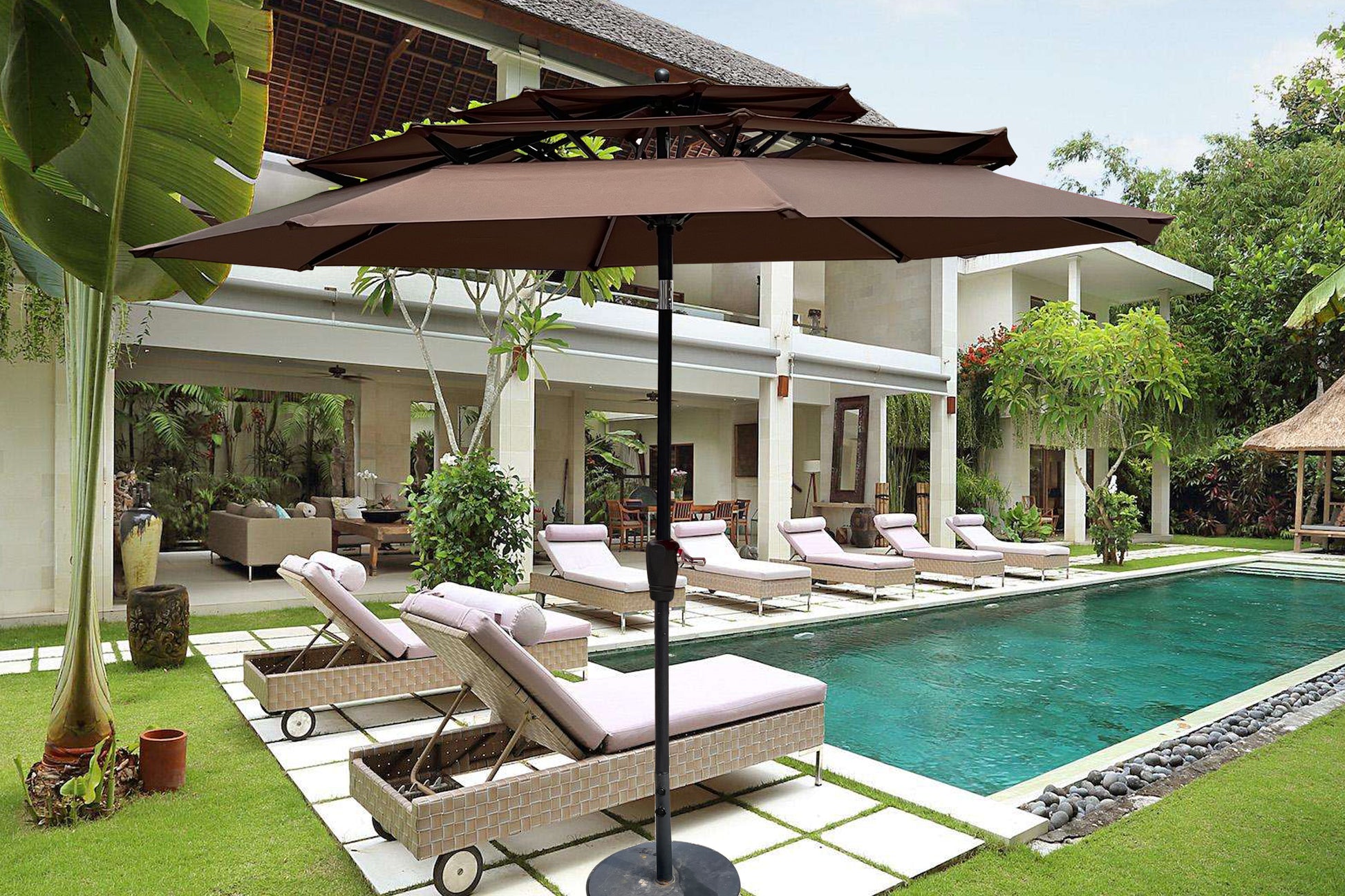 9 ft outdoor patio umbrella 9Ft 3 Tiers Outdoor Patio Umbrella With Crank And Tilt And Wind Vents
