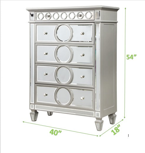 Symphony Modern Style Mirror Front King 5 Piece Upholstery Bedroom Set Made With Wood In Silver Box Spring Required King Silver Wood 5 Piece Set Bedroom Bed Included,Chest Included,Dresser Included,Mirror Included,Nightstand Included Modern Solid Wood