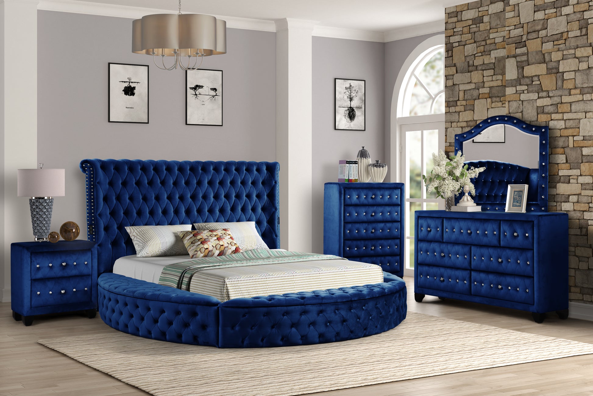 King 5 Pc Bedroom Set Made With Wood In Blue Color Box Spring Not Requ King 5 Pc Bedroom Set Made With Wood In Blue Color Box Spring Not Requ