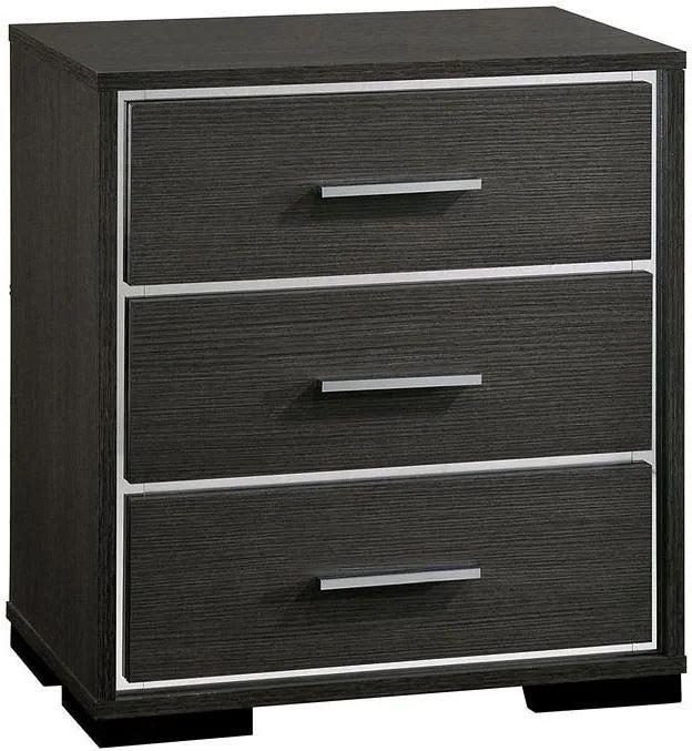 1X Nightstand Solid Wood Warm Gray Sleek Modern Lines Chrome Trim Insert Contemporary Bedroom Furniture Warm Grey Gray 3 Drawers Bedroom Bedside Cabinet Contemporary Rubberwood Usb Port Solid Wood