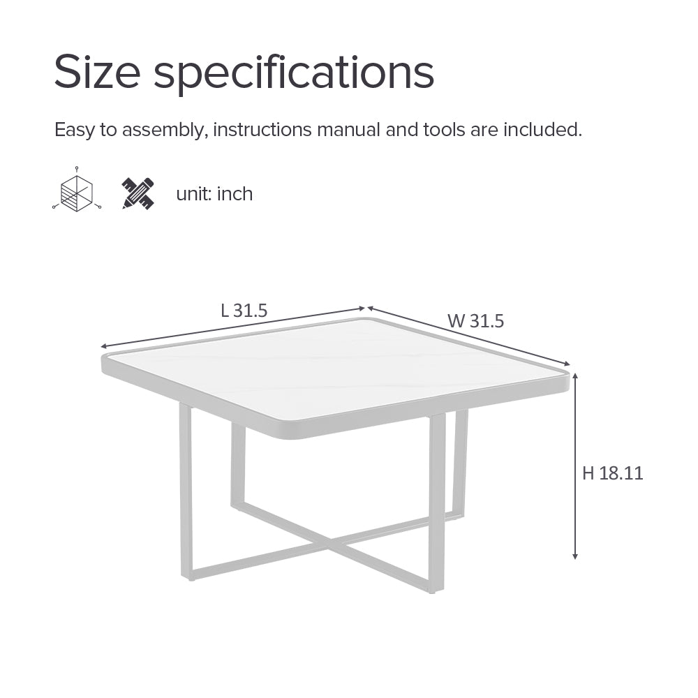 Minimalism Square Coffee Table,Black Metal Frame With Sintered Stone Tabletop Black Sintered Stone Sintered Stone