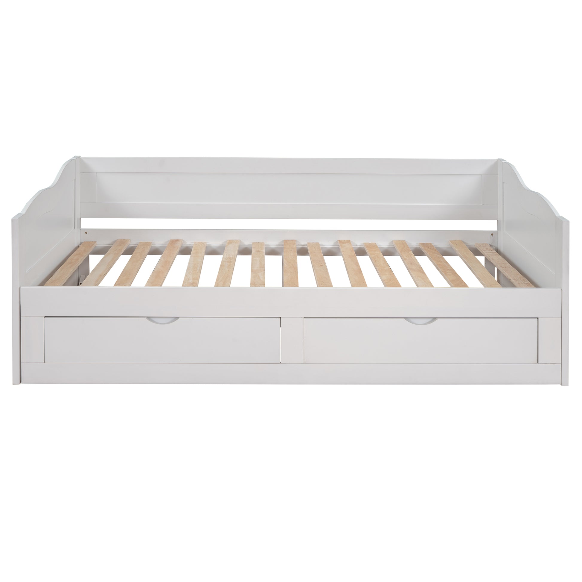 Wooden Daybed With Trundle Bed And Two Storage Drawersextendable Bed Daybed,Sofa Bed With Two Drawers, White White Solid Wood