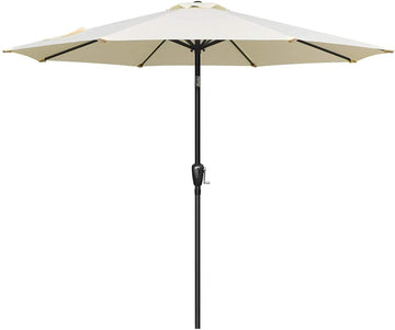Simple Deluxe 9Ft Outdoor Market Table Patio Umbrella With Button Tilt, Crank And 8 Sturdy Ribs For Garden, Beige Beige Seats 8 Stainless Steel