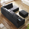 Orisfur. Modern Sectional Sofa With Reversible Chaise, L Shaped Couch Set With Storage Ottoman And Two Cup Holders For Living Room Black Foam Velvet