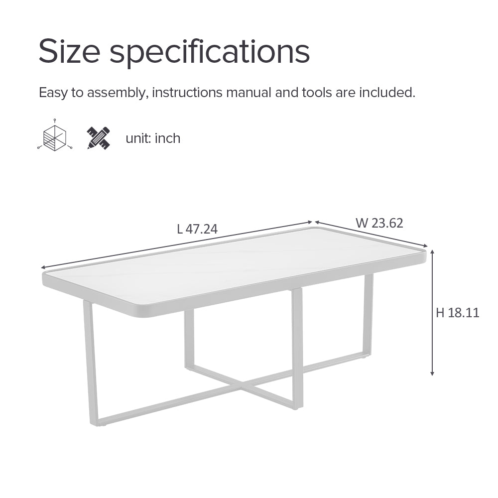 Minimalism Rectangle Coffee Table,Black Metal Frame With Sintered Stone Tabletop Black Sintered Stone Sintered Stone