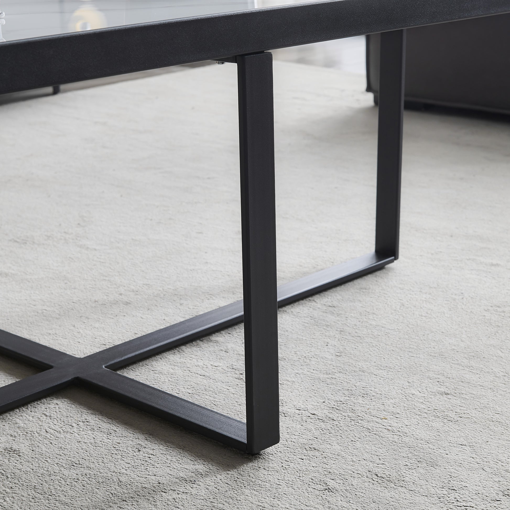 Minimalism Rectangle Coffee Table,Black Metal Frame With Sintered Stone Tabletop Black Sintered Stone Sintered Stone