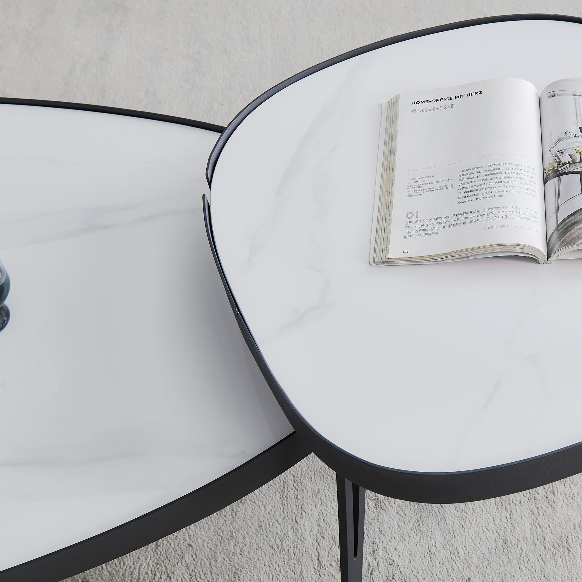 Modern Coffee Table,Black Metal Frame With Sintered Stone Tabletop Black Sintered Stone Sintered Stone