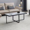 Minimalism Rectangle Coffee Table,Black Metal Frame With Sintered Stone Tabletop Black Sintered Stone Sintered Stone