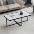 Minimalism Rectangle Coffee Table,Black Metal Frame With Sintered Stone Tabletop Black Sintered Stone Sintered Stone