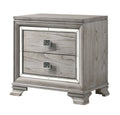 Contemporary 1Pc Light Gray Brown Finish 2 Storage Drawer Nightstand End Table Mirrored Accents Beautiful Solid Wood Wooden Bedroom Furniture Light Grey 2 Drawers Bedside Cabinet Solid Wood