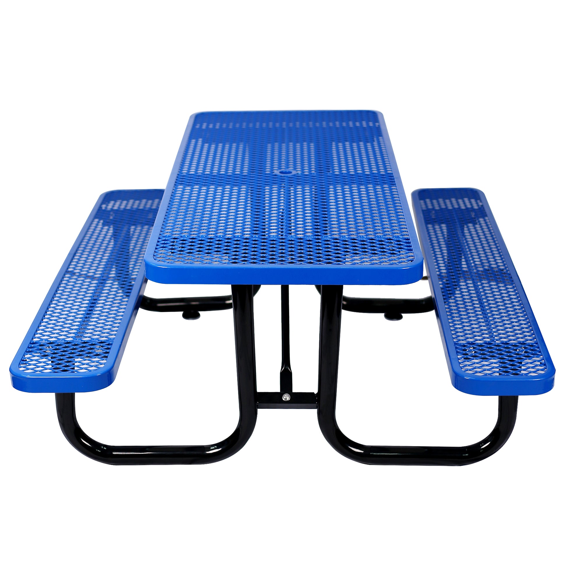 6 Ft. Rectangular Outdoor Steel Picnic Table ,Blue,With Umbrella Pole Blue Carbon Steel