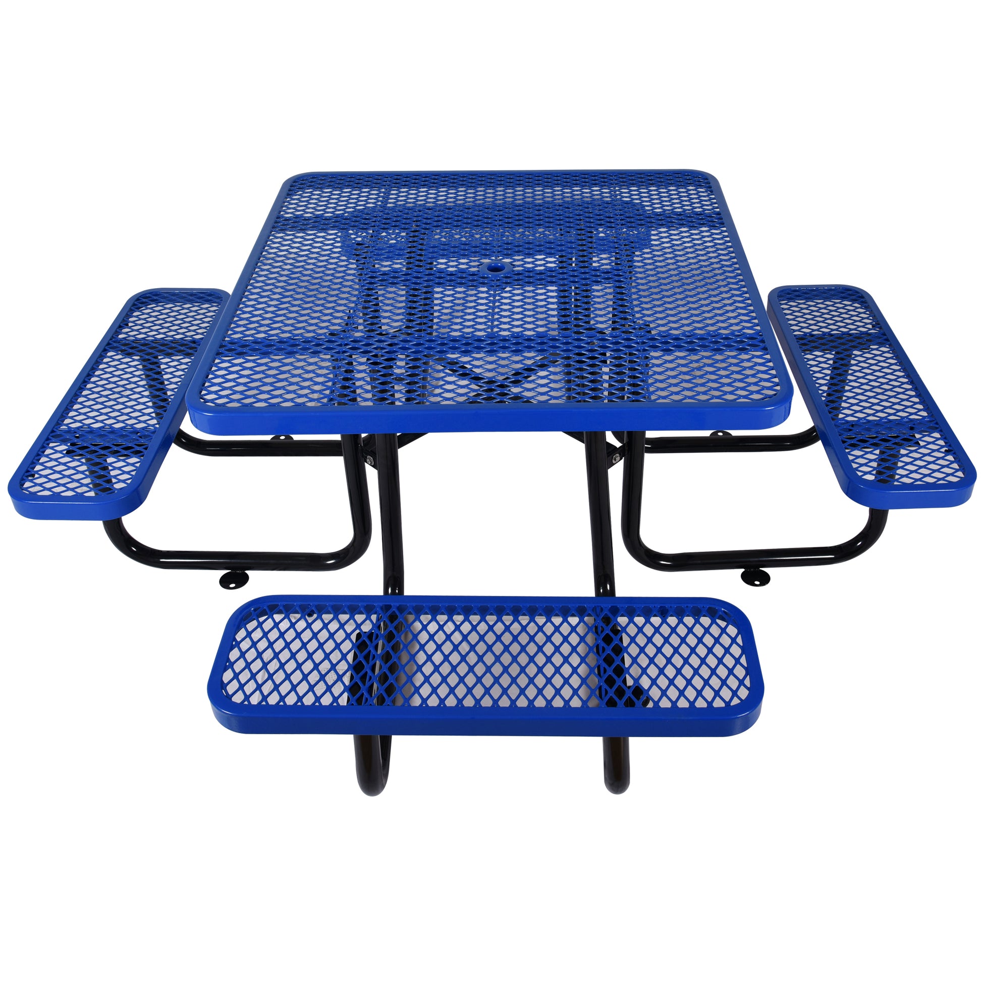 Square Outdoor Steel Picnic Table 46" Blue ,With Umbrella Pole Blue Steel Carbon Steel