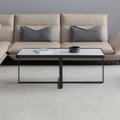 Minimalism Rectangle Coffee Table,Black Metal Frame With Sintered Stone Tabletop Black Sintered Stone Sintered Stone