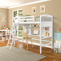 Twin Size Loft Bed With Storage Shelves, Desk And Ladder, White Old Sku :Lp000140Kaa Twin White Solid Wood