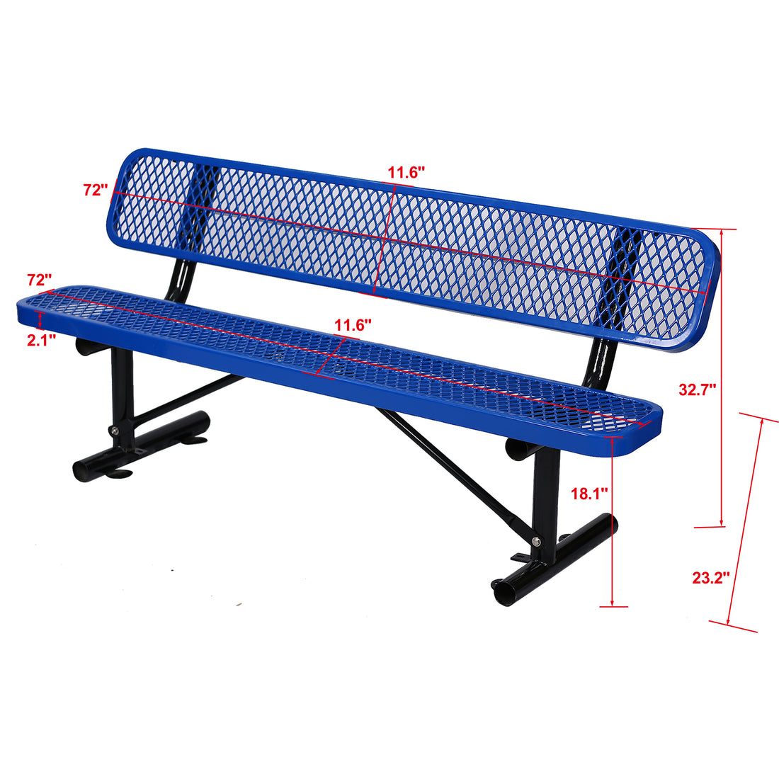 6 Ft. Outdoor Steel Bench With Backrest Blue Blue Carbon Steel