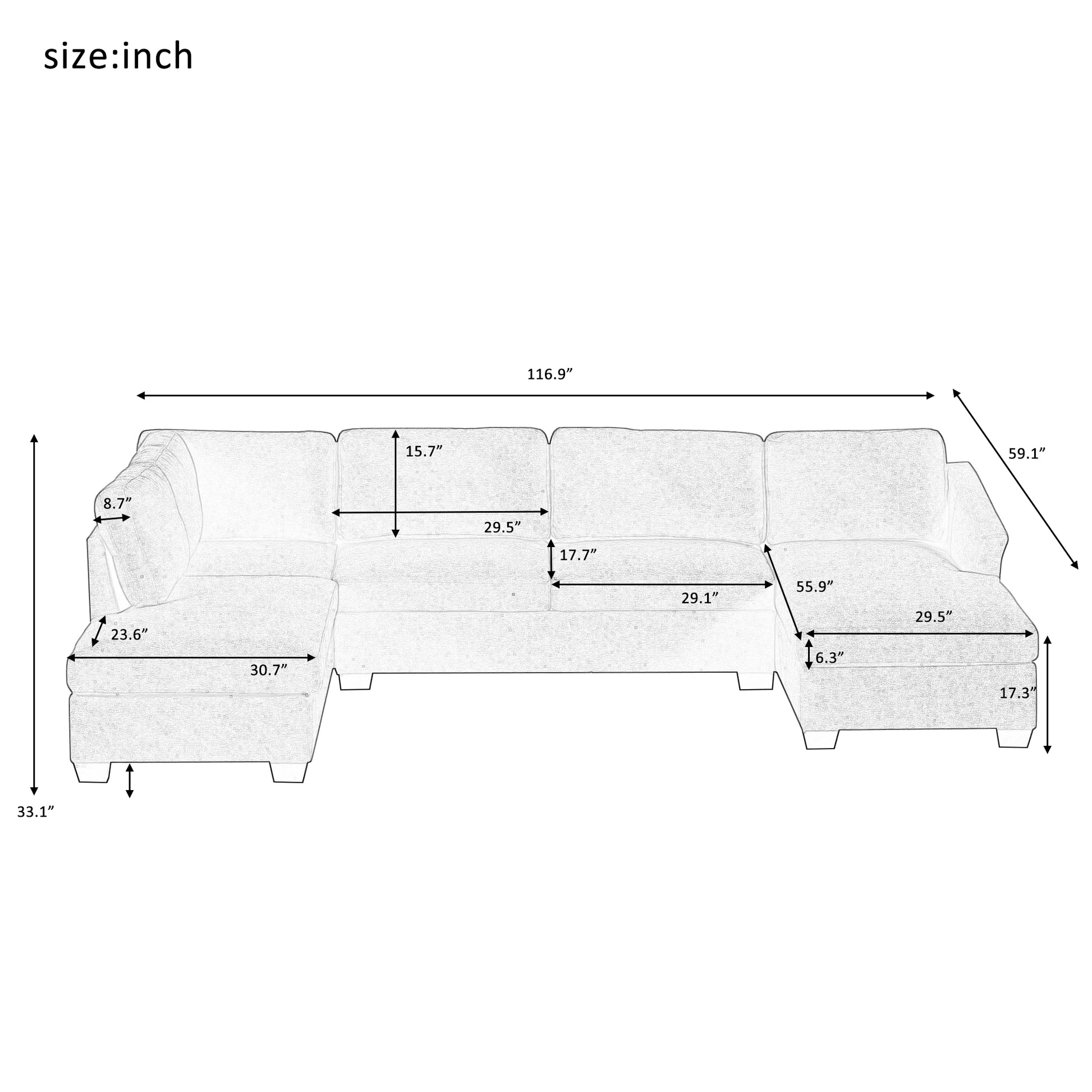 Ustyle Modern Large U Shape Sectional Sofa, Double Extra Wide Chaise Lounge Couch, Beige Beige Polyester