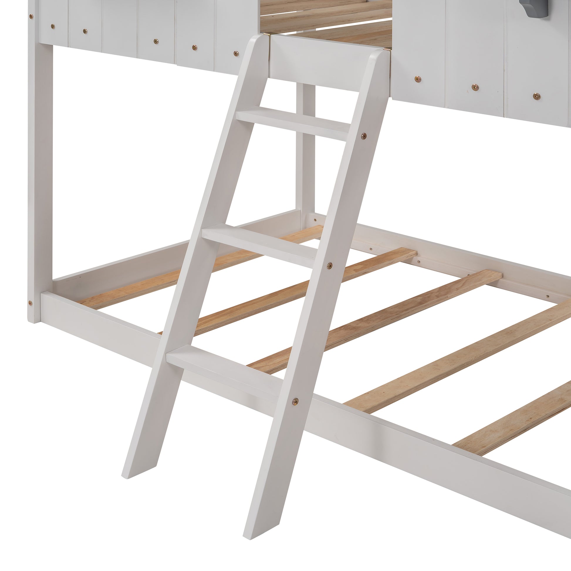 Twin Over Twin Bunk Bed Wood Bed With Roof, Window, Guardrail, Ladder White Old Sku :Lp000045Aak White Solid Wood