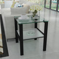 Glass Two Layer Tea Table, Small Round Table, Bedroom Corner Table, Living Room Black Side Table Black Glass