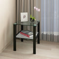 Glass Two Layer Tea Table, Small Round Table, Bedroom Corner Table, Living Room Black Side Table Black Glass