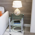 Glass Two Layer Tea Table, Small Round Table, Bedroom Corner Table, Living Room Grey Side Table Gray Glass