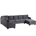 Ustyle Modern Large Upholstered U Shape Sectional Sofa, Extra Wide Chaise Lounge Couch, Grey Gray Polyester 7 Seat