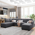 Ustyle Modern Large U Shape Sectional Sofa, Double Extra Wide Chaise Lounge Couch, Grey Gray Polyester